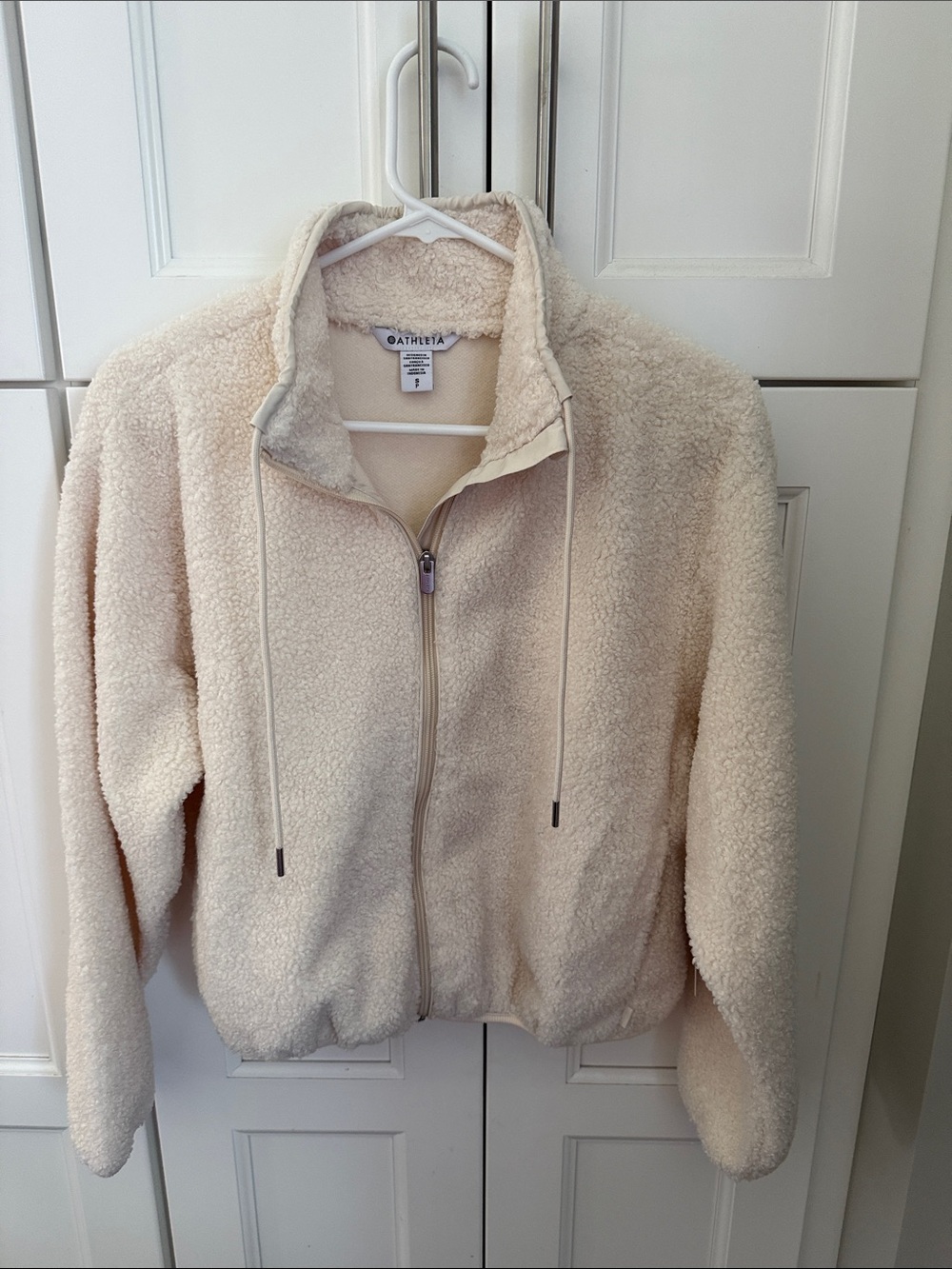 Athleta Cream Teddy Sherpa Zip Jacket with Drawcord
